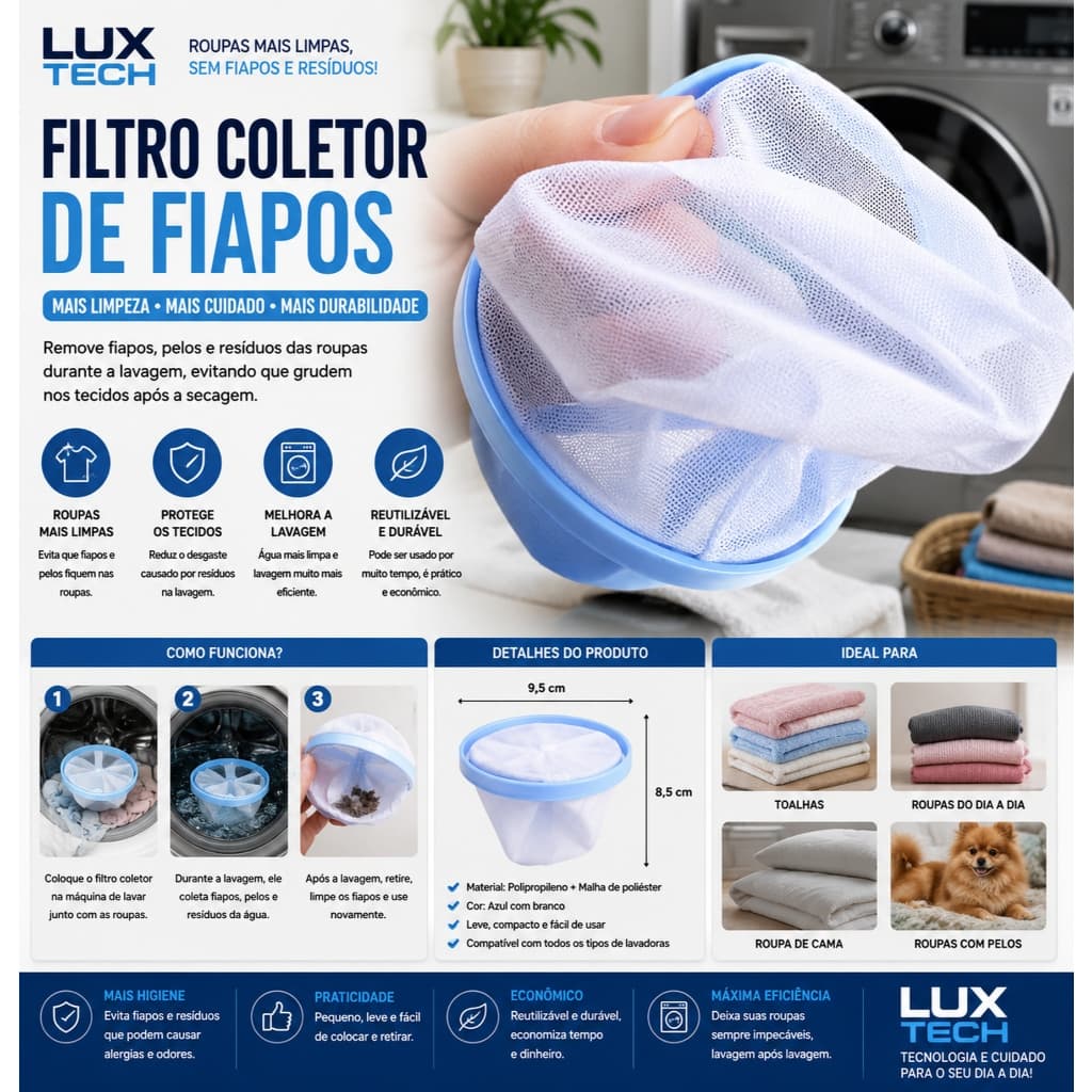 Coletor Tira Pelos Flutuante Para Maquina De Lavar Roupa Fiapos Cores:Azul