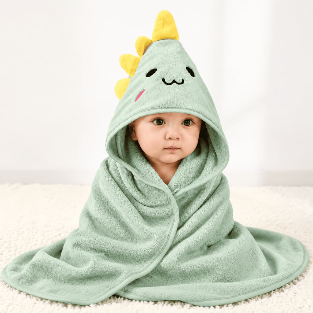 Toalha de Banho Infantil Dinossauro Com Capuz 80x80cm Bebê Macia Absorvente Enxoval Premium Fofa