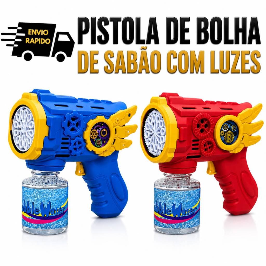 Pistola de Bolhas de Sabão, Infantil, Luzes, Automática, Crianças, Casa, Festas, Parque e Praia.