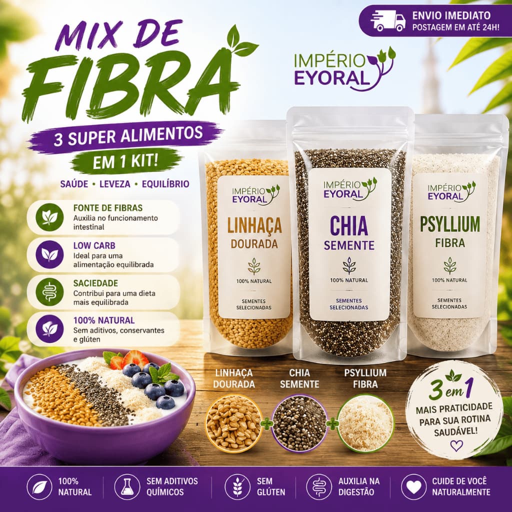 Mix de Sementes Chia + Linhaça + Psyllium Fibras Low Carb