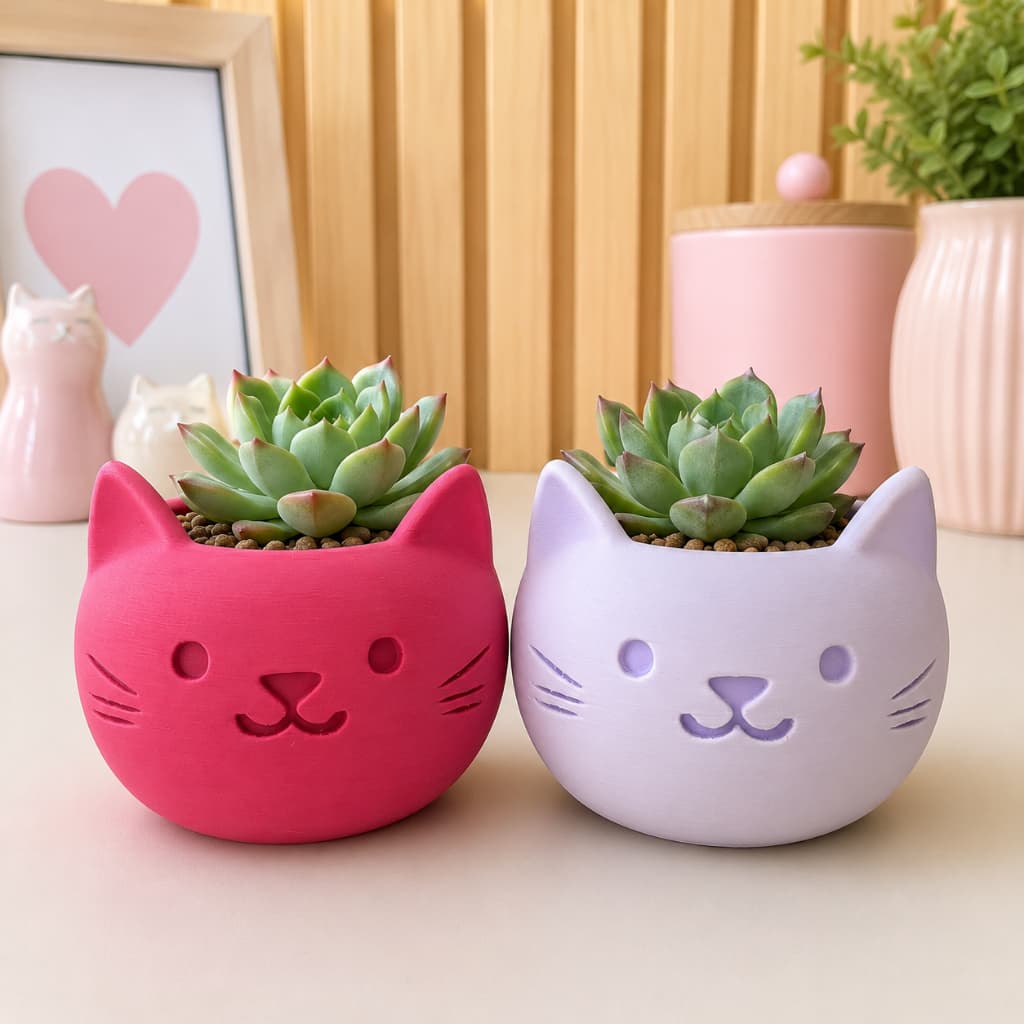 Kit 2 Vasos Gatinho para Suculentas | Impressão 3D em PLA Premium