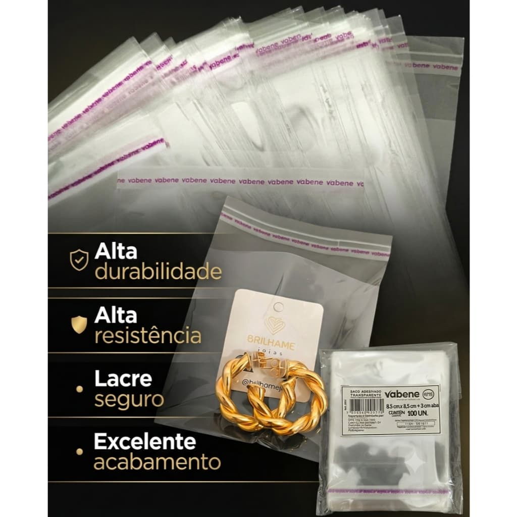Kit 50/100 Saquinho Autocolante Transparente Adesivo Embalagem Semijoias Doces Papelaria Eletrônicos