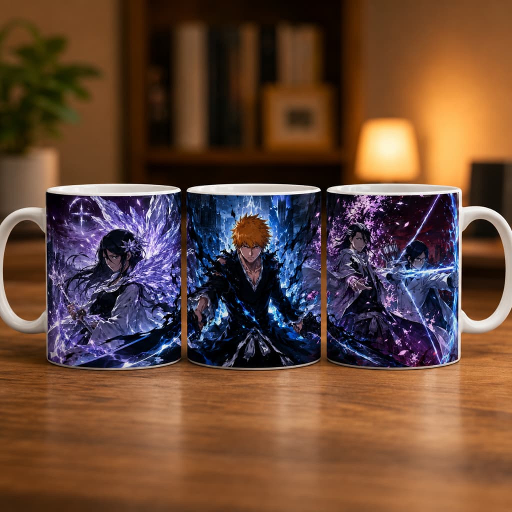 Caneca Bleach 325ml – Ichigo e Shinigamis | Estampa Anime Colorida em Porcelana