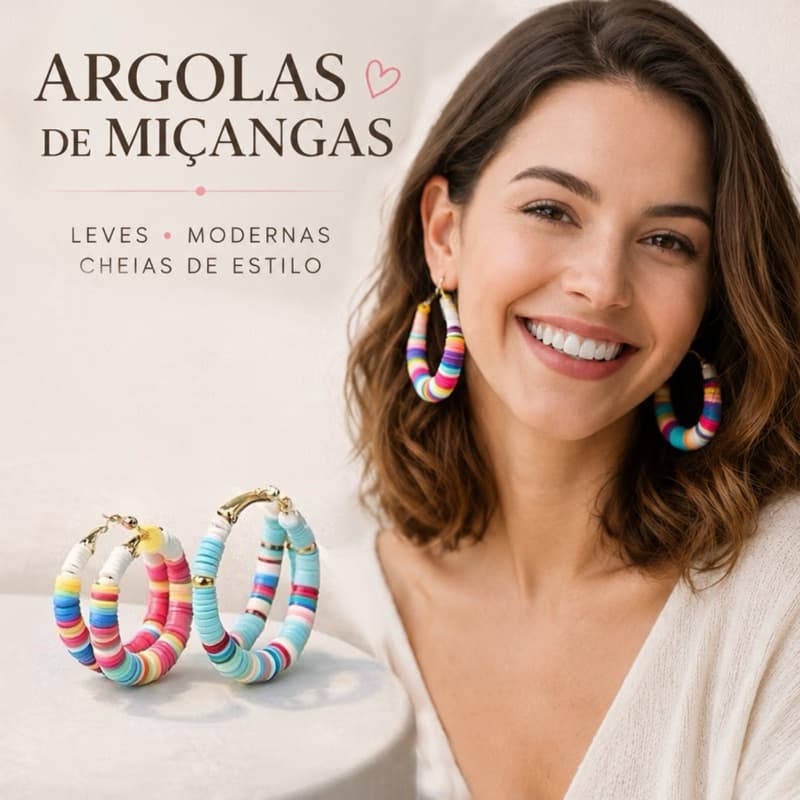 Brinco argola de Miçangas coloridas| Acessório Feminino | Brinco Leve Verão