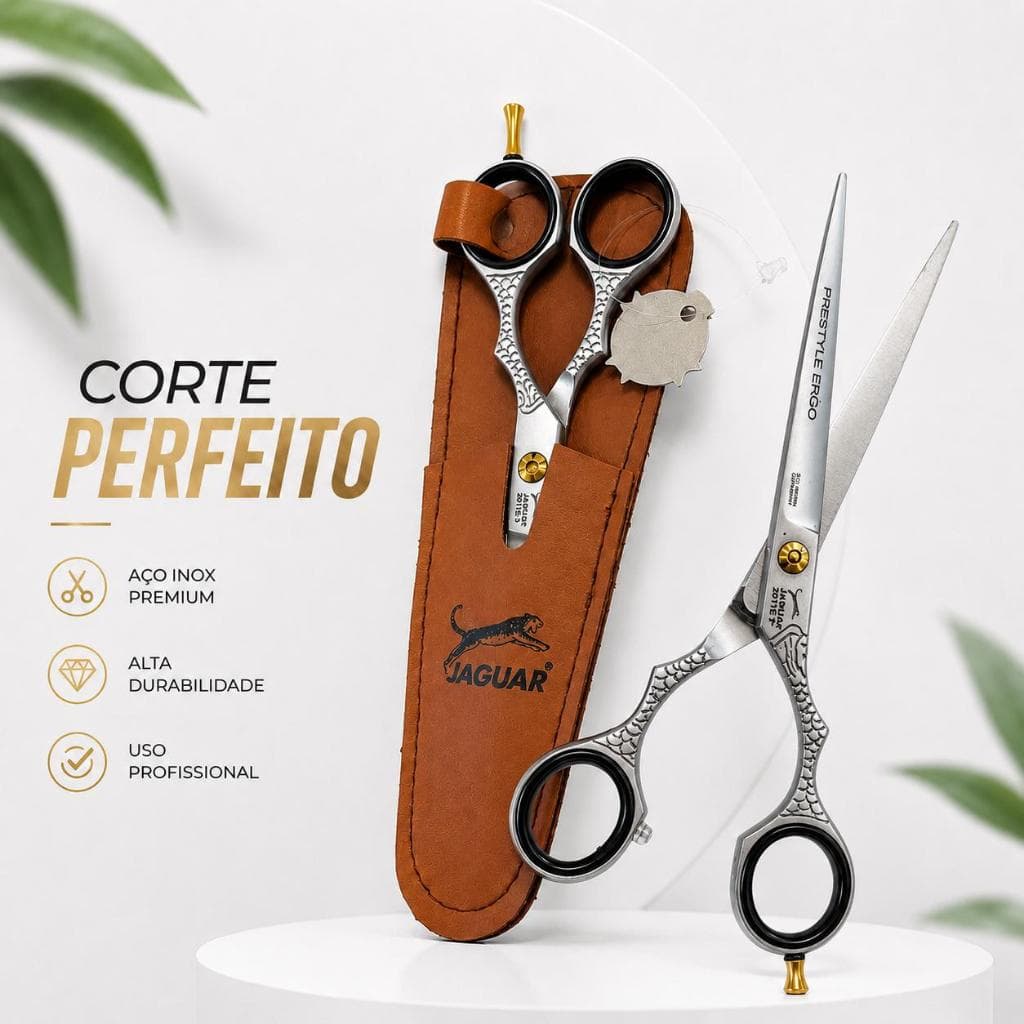 Tesoura Cabeleireiro Barbeiro Jaguar Fio Laser  7 " Polegadas Profissional Aço Inox Ergonômica