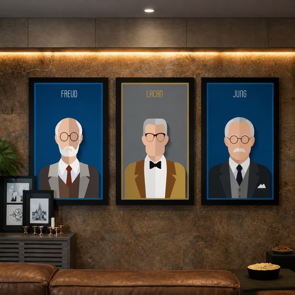 Kit 3 Quadros Jacques Lacan, Sigmund Freud e Carl Jung Psicanálise Psicologia 21x30cm A4 cod.99