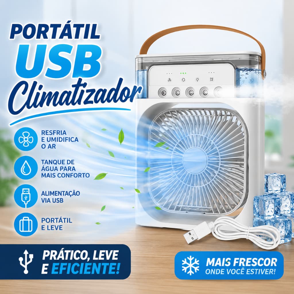 Ventilador Climatizador Portátil USB - Branco