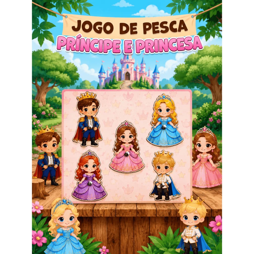 Kit 10 Jogo De Pesca Magnética Tema Príncipe E Princesa