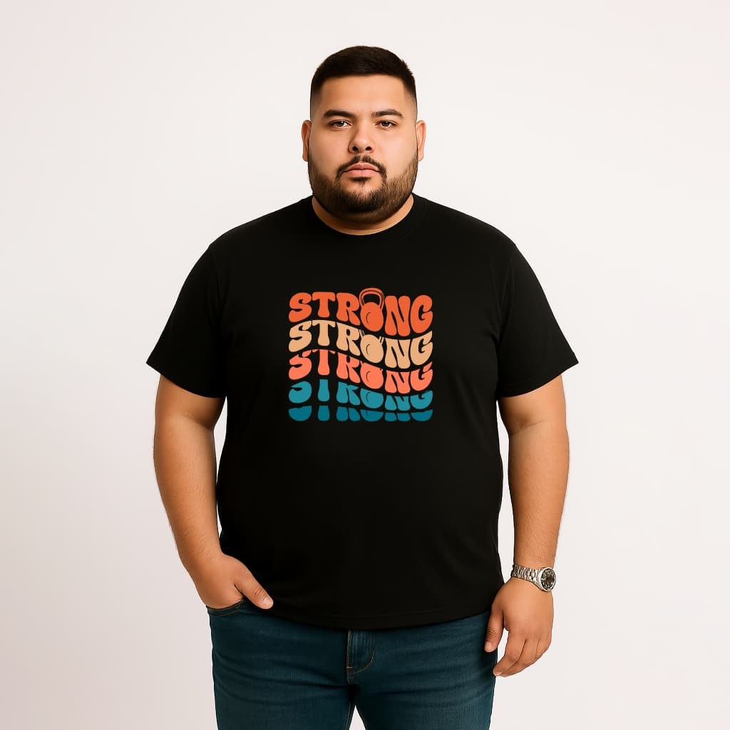 CAMISETA PLUS SIZE MASCULINA ALGODÃO ACADEMIA FORTE KETTLEBELL RETRO ONDULADO