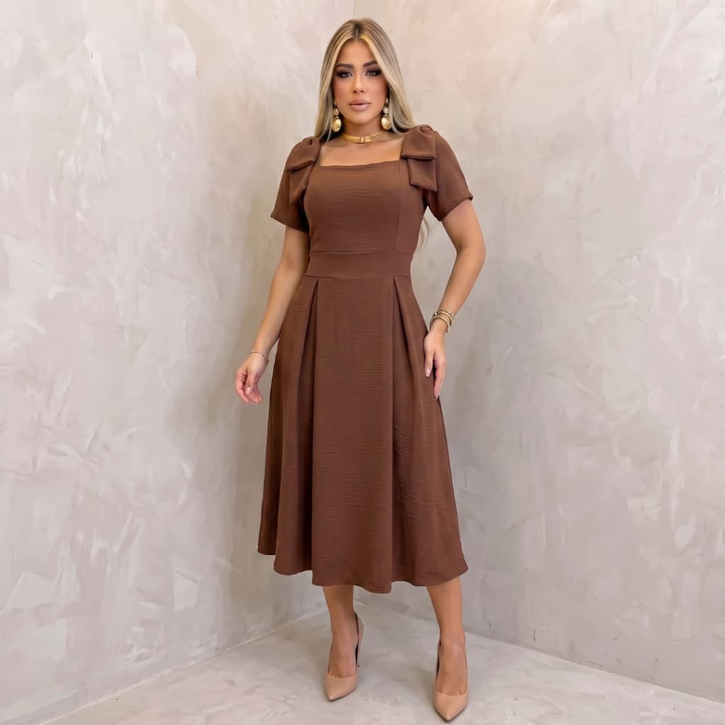 Vestido Feminino Midi Plus Size Social Alfaiataria em Linho air Flow Para Festa e Casamento