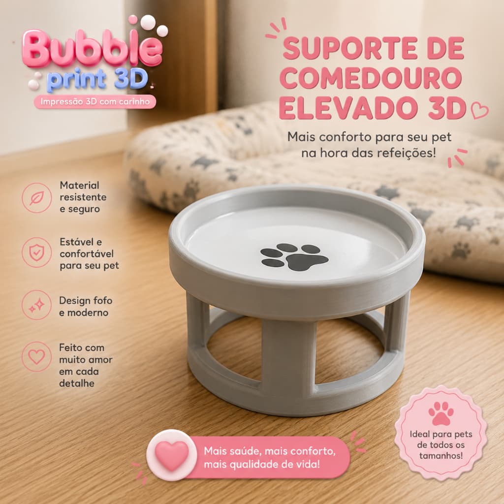 Suporte Elevado para Comedouro Pet Gato Cachorro