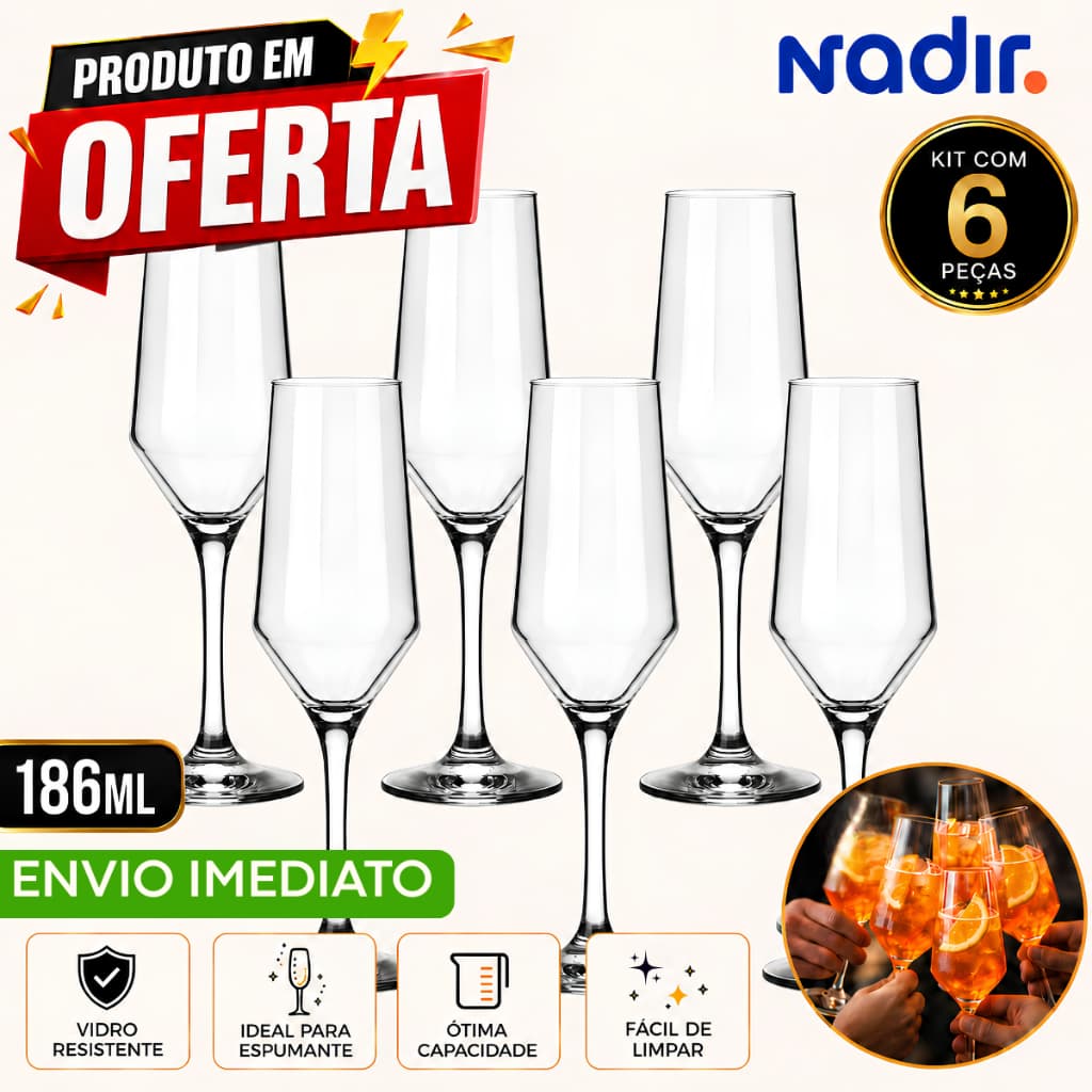 Kit Jogo 6 Taças Sm Buffet de Vidro Temperado Transparente 186ml Para Drinks, Bebidas