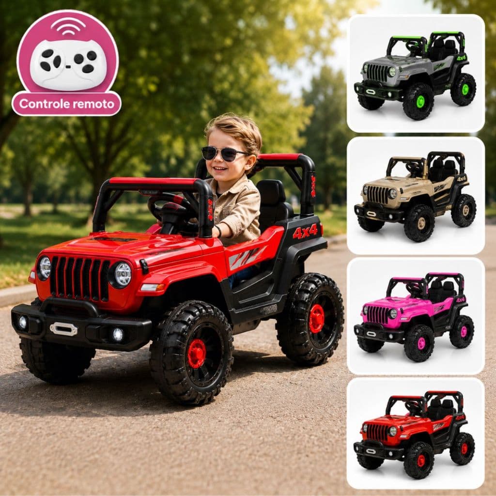 Carro Elétrico Infantil Mini Jipe Off-road 12v, +3 Anos, Quadriciclo com Som, Luz, Controle - Escolha a Cor (Zippy Toys)