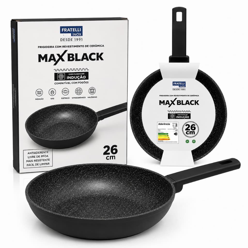 Frigideira Cerâmica Fratelli Max Black 26cm Antiaderente com Fundo de Indução Livre de PFOA Preta