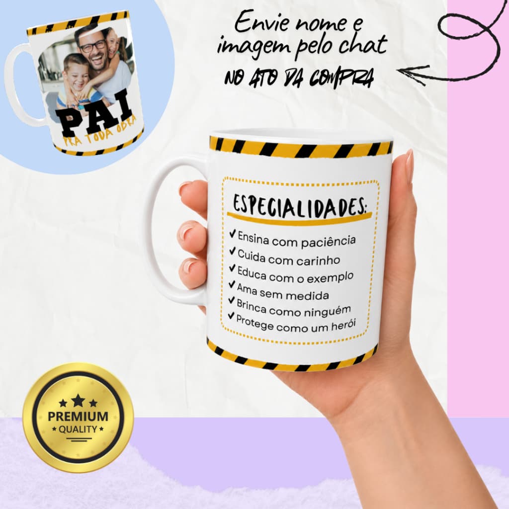 Caneca Porcelana Personalizada Pai Pra Toda Obra Xícara Pai Personalizada Foto Presente Dia dos Pais