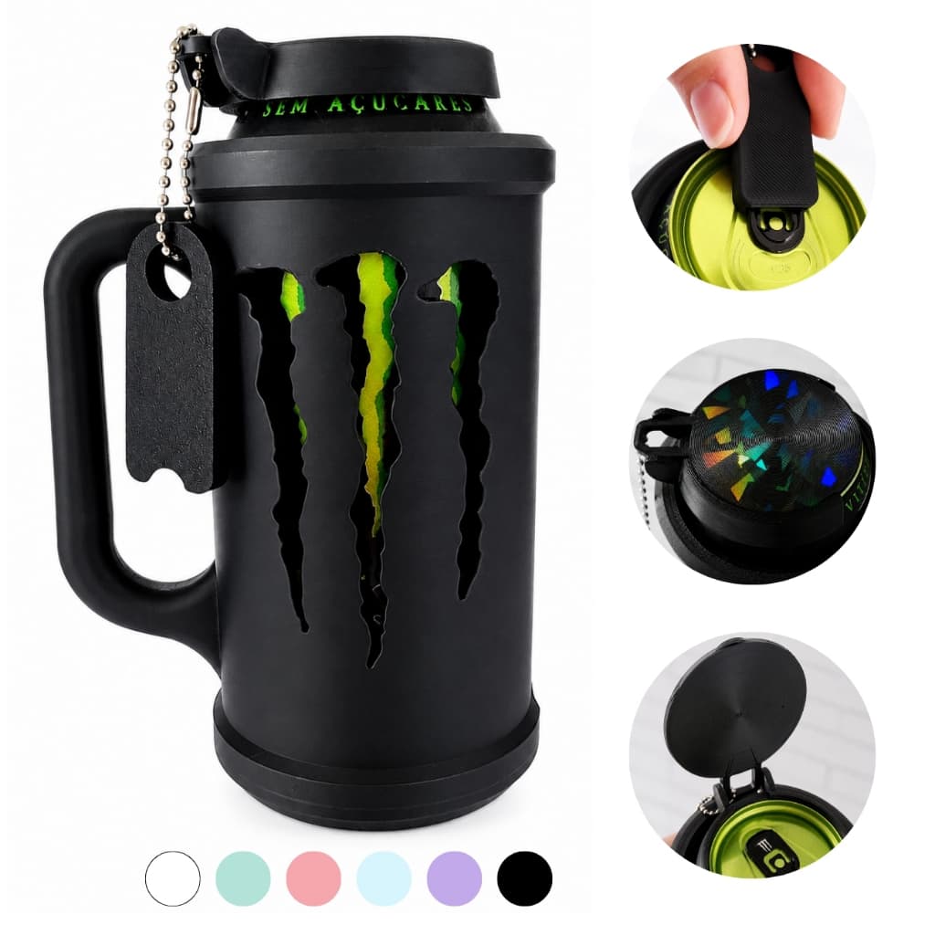 Kit Caneca Porta Lata Energético 473ml com Tampa e Abridor