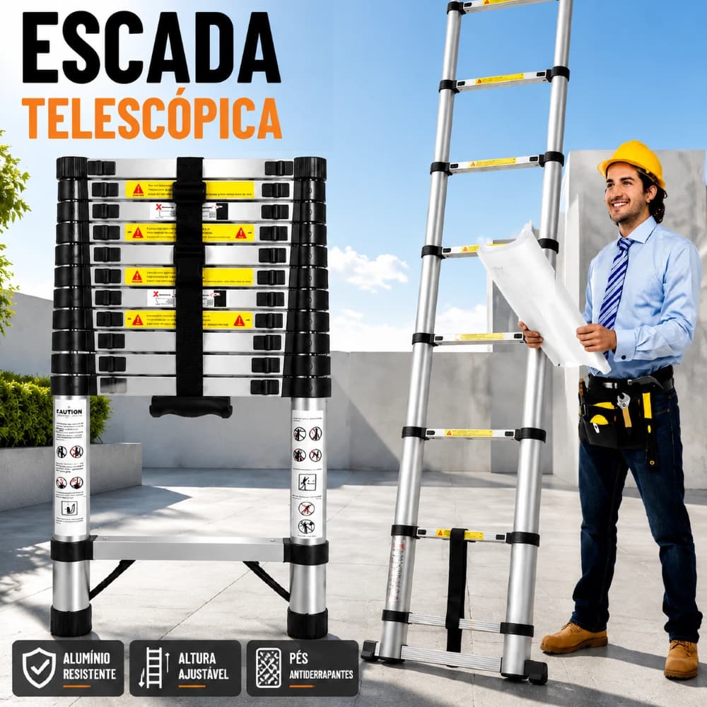 Escada Reta Alumínio Telescópica 3.5 Metros com 9 Degraus - ótima qualidade