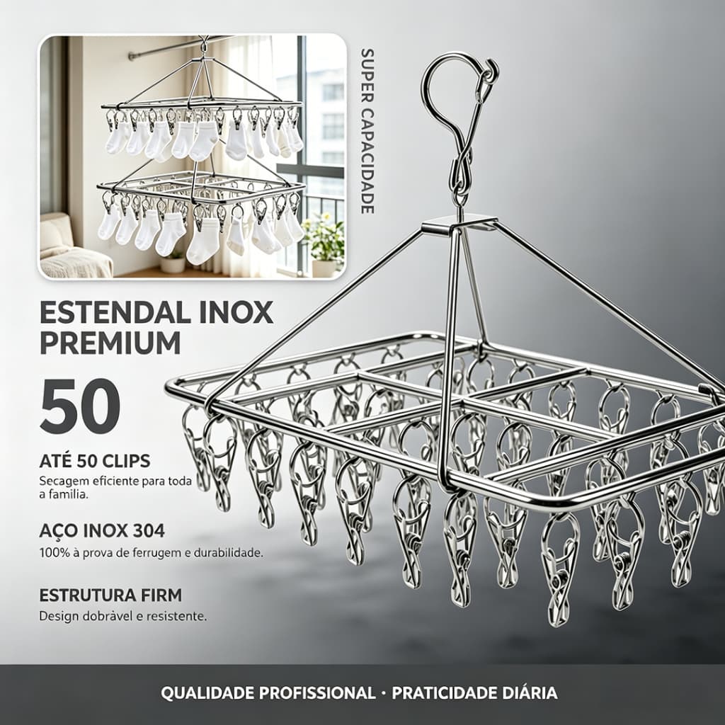 Varal Inox 40 50 Pregadores Roupas Intimas Meias Secagem Lavanderia