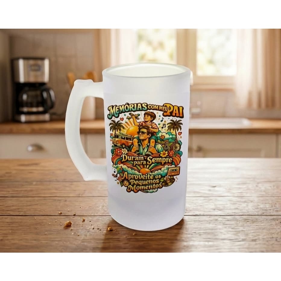 Caneca Vidro Chopp Memórias Com Meu Pai Duram Para Sempre
