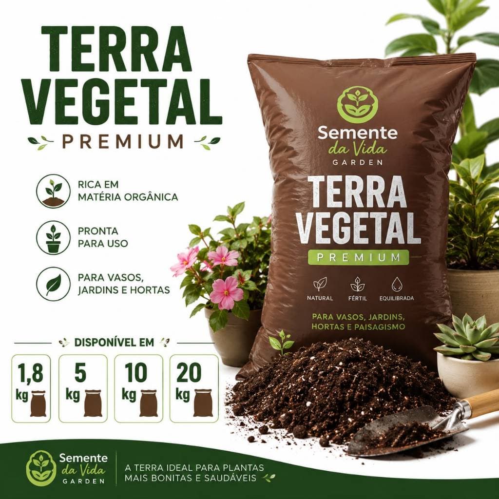 Terra Vegetal 20kg Adubada Orgânica Rica em Nutrientes para Jardim Horta Vasos Plantio Solo Fértil