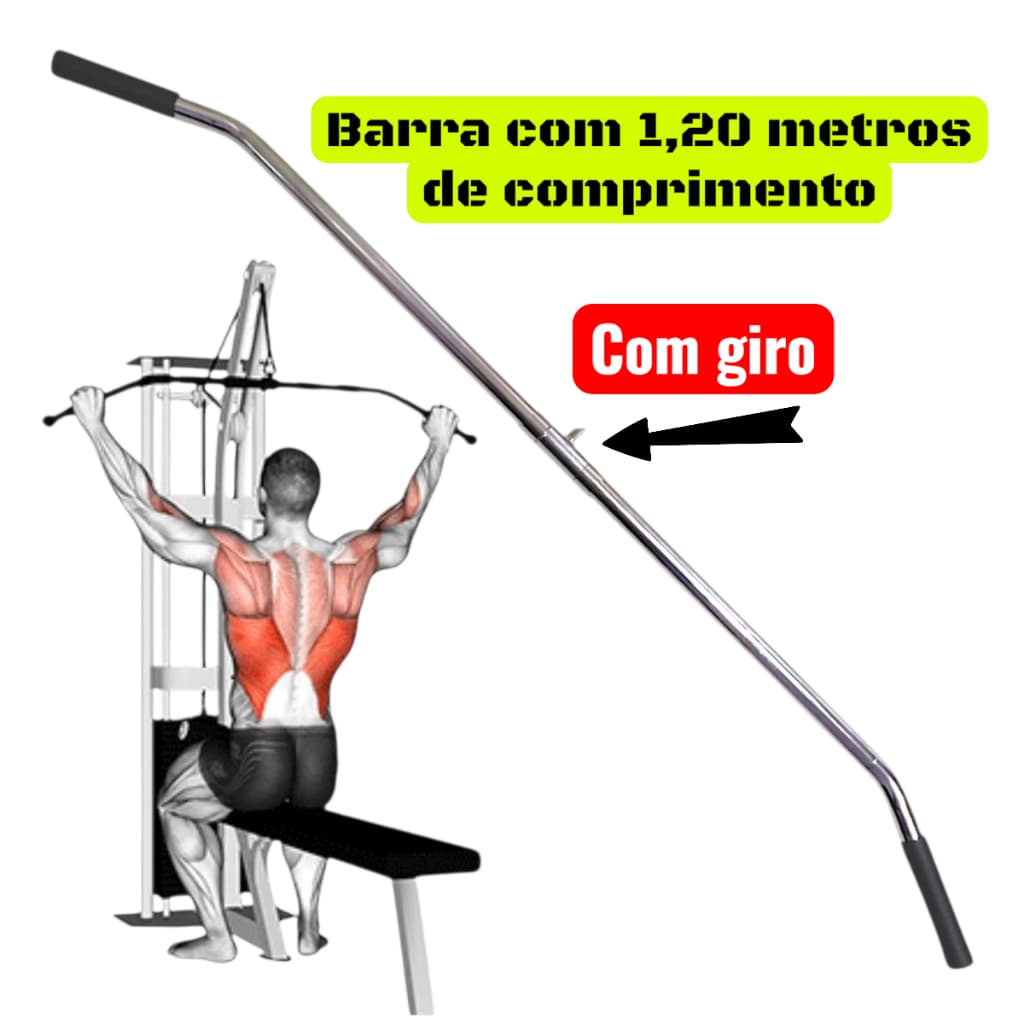 Puxador Costas alto Pulley 1,20 metros  Academia Musculação Aço Tubular Cromado com manoplas Com giro