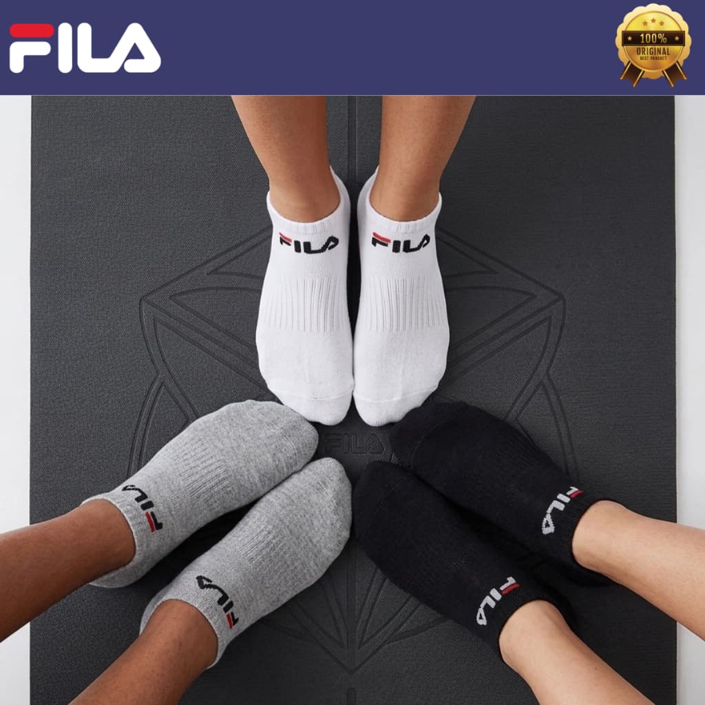 Kit 3 pares Meia Unisex Fila Cano Curto Light Adulto Sola Atoalhada Ajustada LS330040 Original