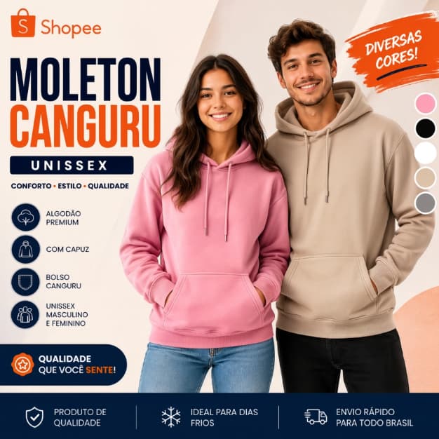 Moletom Canguru Unissex Liso Sem Estampa Com Capuz e Bolso Blusa de Frio Masculino Feminino Básico