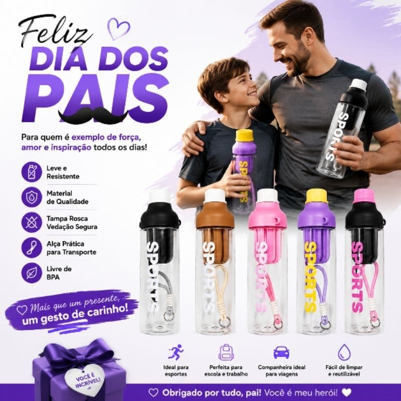 Garrafa Sports 700ml Portátil para Academia Escola Viagem e Trabalho
