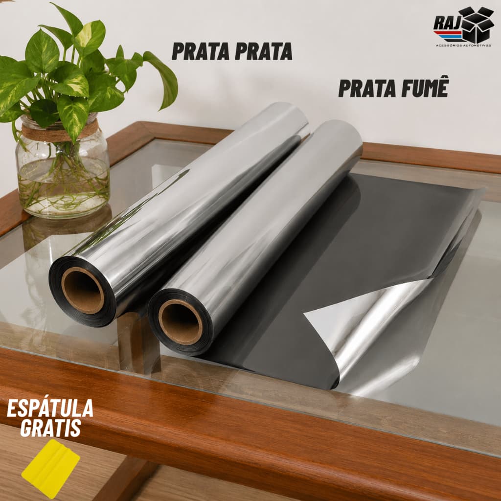 Película Tipo Insulfilm Prata Espelhada, Refletiva, G5 - 2m x 75cm ,Poliéster profissional