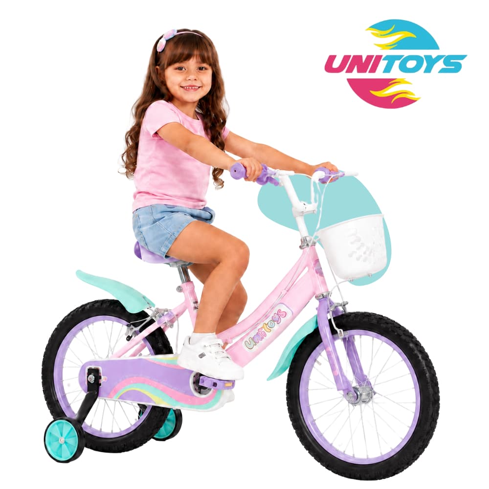 Bicicleta Infantil Feminina Aro 16 com Rodinhas e Cesta Menina Bike Unitoys