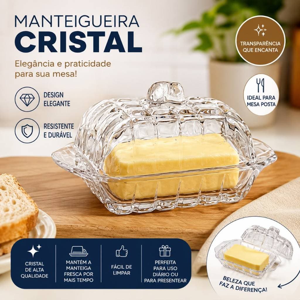MANTEIGUEIRA DE CRISTAL LYOR COM TAMPA ALTA QUALIDADE E ACABAMENTO PREMIUM
