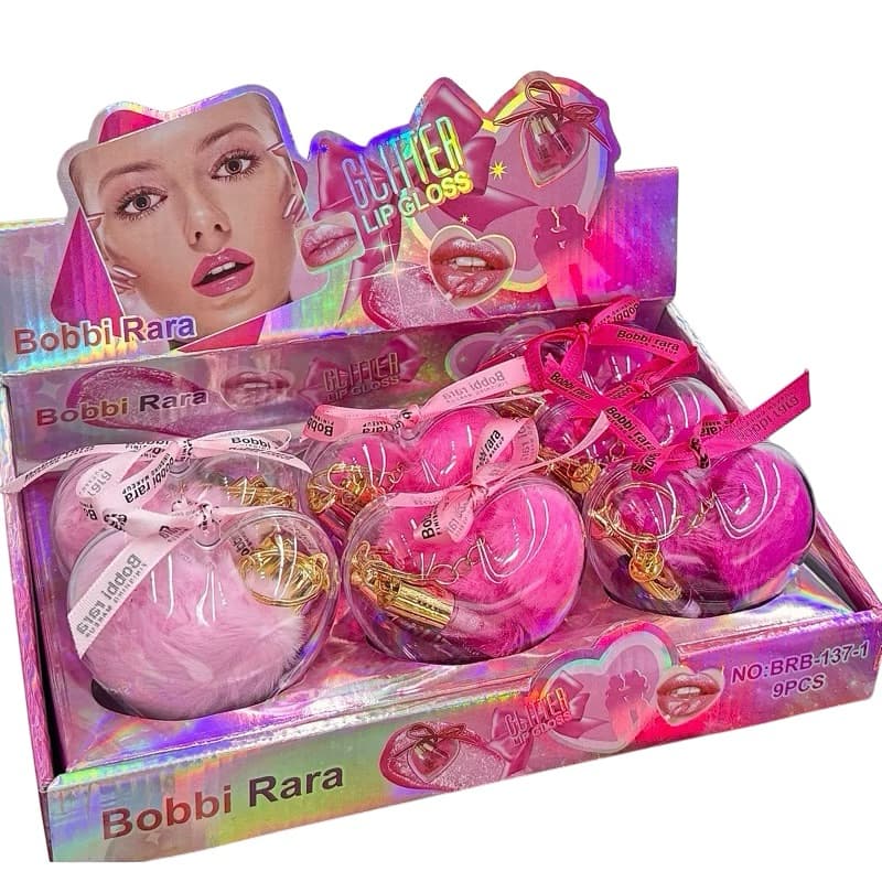 Kit Lip Gloss Bobbi Rara Heart Case com Chaveiro de Coração Gloss Labial Glitter Hidratante Brilho Intenso