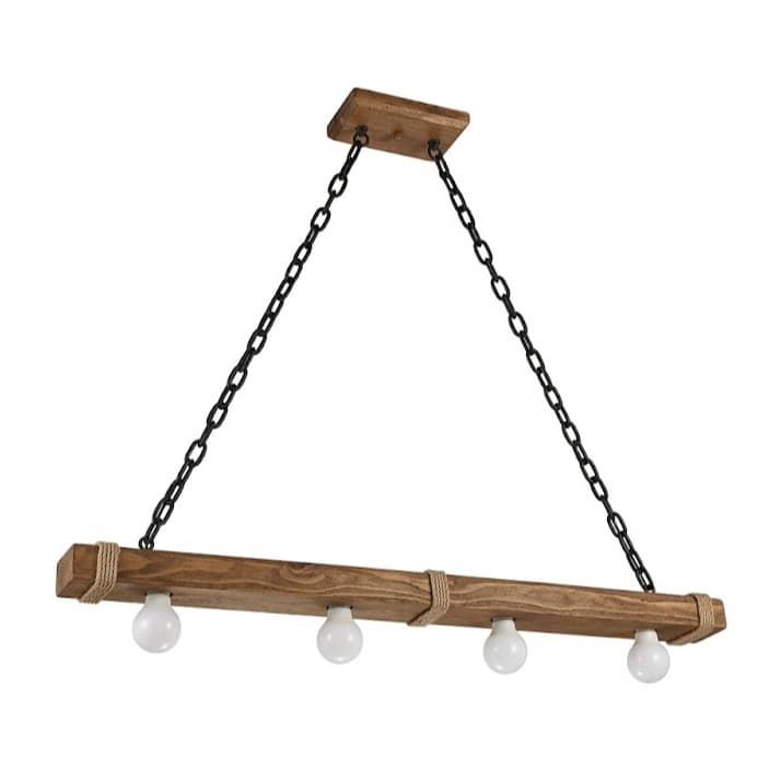 Lustre Pendente Rústico Madeira Maciça 90cm Gourmet  para 4 Lâmpadas