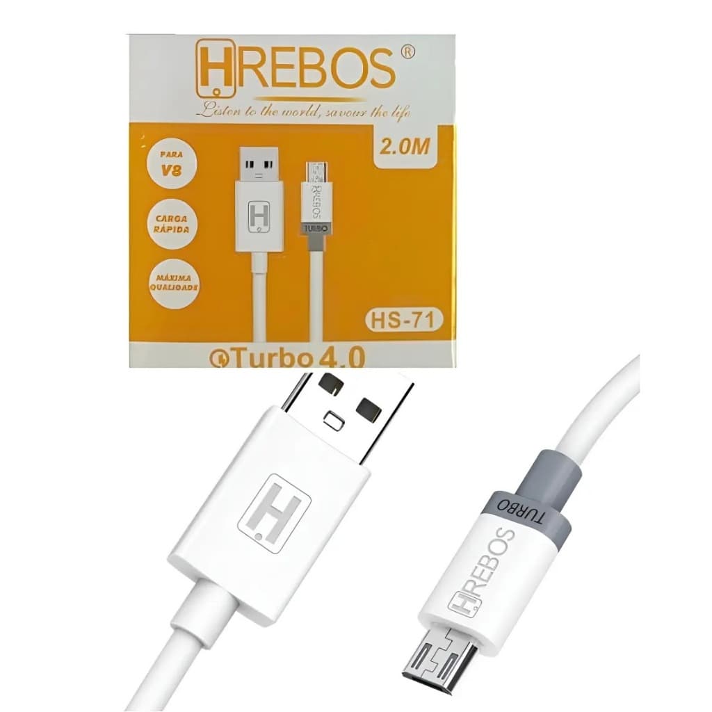 Cabo Carregador HRebos Turbo 4.0 V8 2m Branco