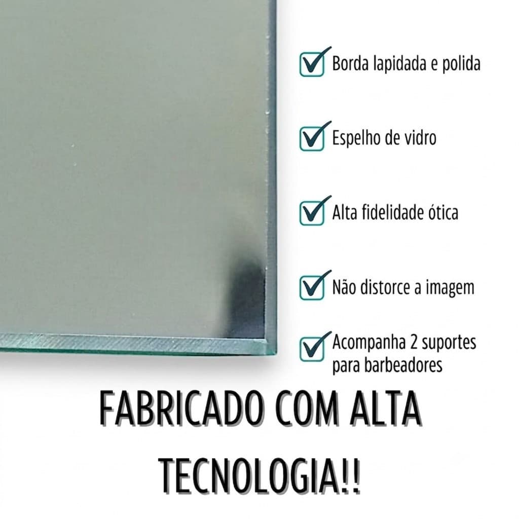 Espelho de Banheiro 23x18cm Autoadesivo - Fita Dupla Face + Suporte para Barbeador