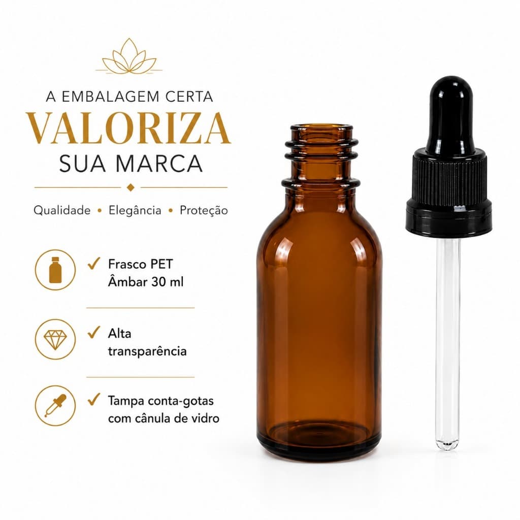 Frascos Conta Gotas 30ml Pet Âmbar E Tampa Com Lacre