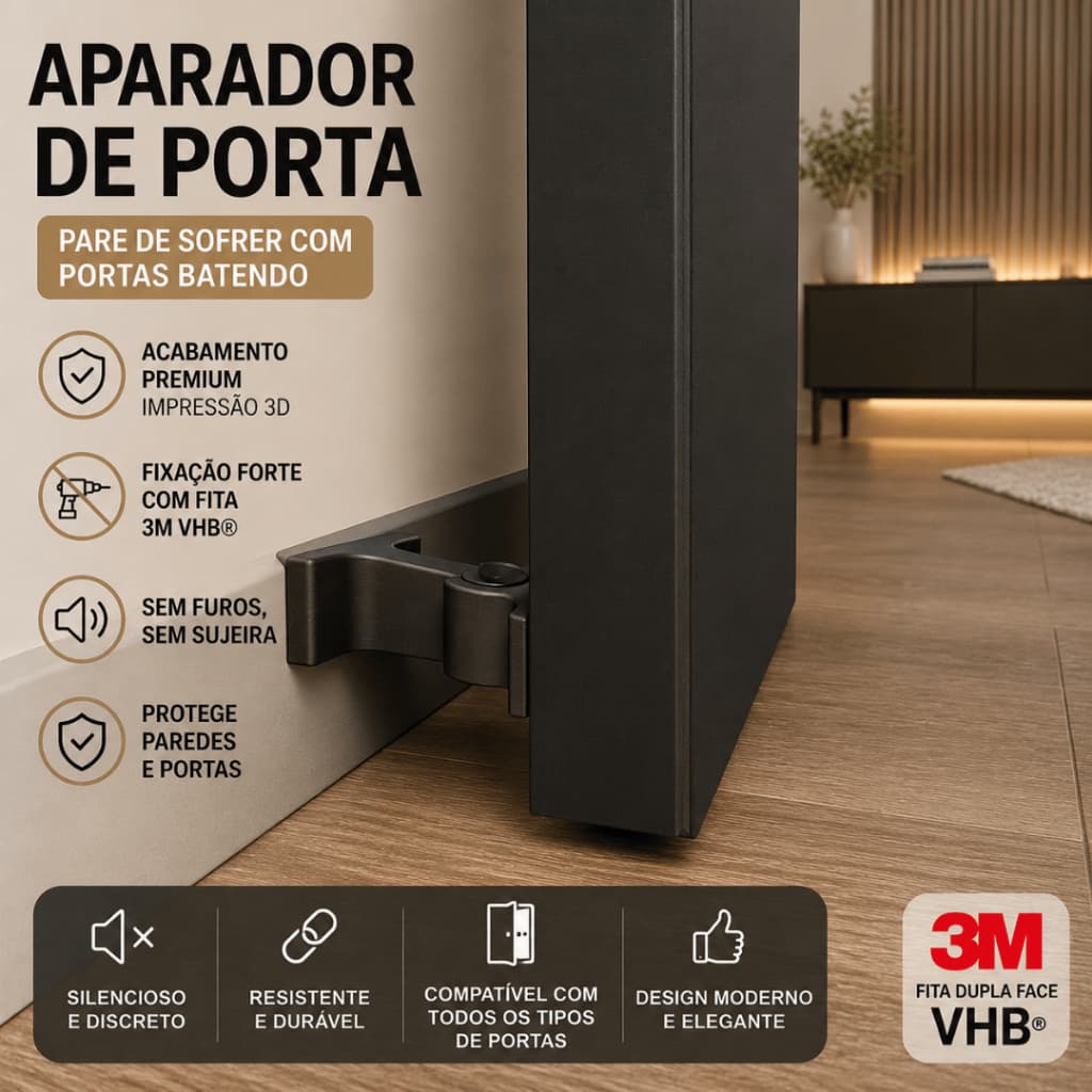 Trava de Porta Adesiva Sem Furo | Prendedor de Porta com Fita 3M VHB para Porta de Madeira e Vidro