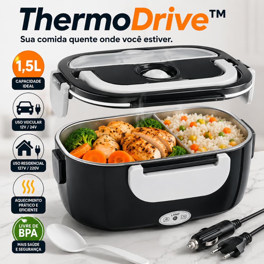 Marmita Elétrica ThermoDrive™ 1,5L Bivolt 12V/24V 127V/220V Veicular e Residencial