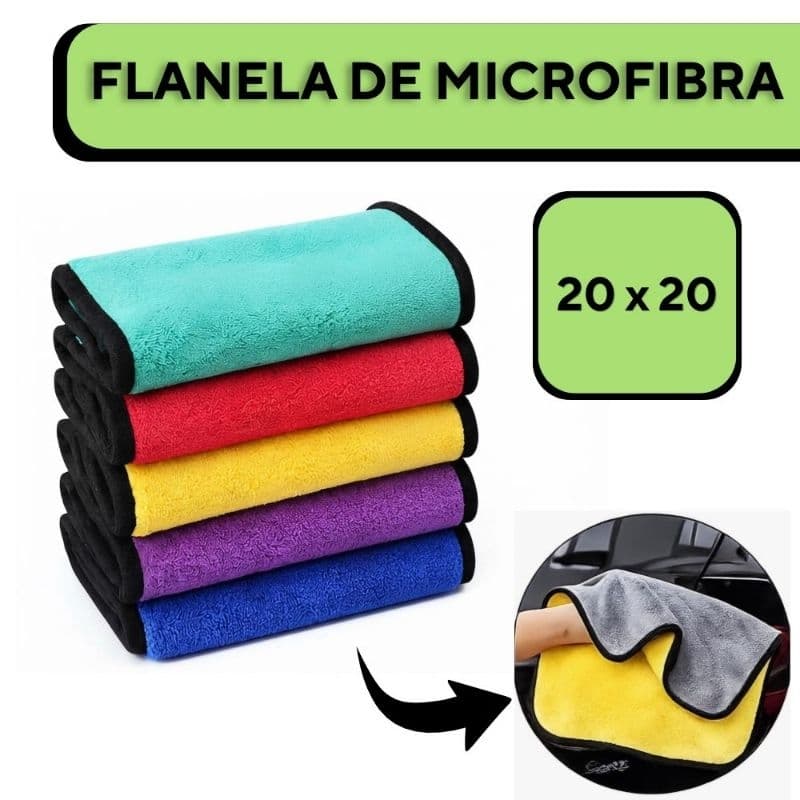 Kit 10 Panos Flanelas de Microfibra Automotiva 20x20 para Automóveis Premium Lavagem Polimento Limpeza