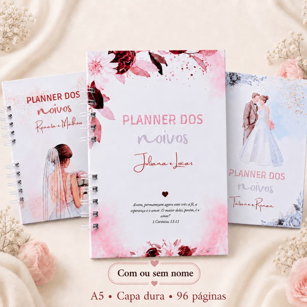 Planner da Noiva Personalizado A5 com ou sem Nome Capa Dura 96 Páginas Organizador de Casamento Presente para Noiva