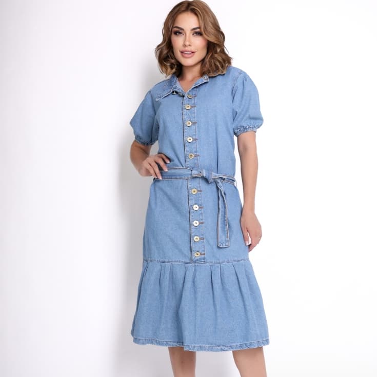 INFINITO MODA VESTIDO LONGO MIDI  Jeans Com Manga Moda Evangelica