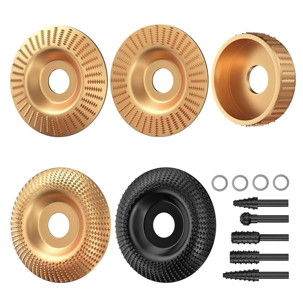 Conjunto 14 Peças Discos Escultura Madeira para Esmerilhadeira 4" 4,5" Limas Rotativas Anéis Adaptadores 5/8" Marcenaria