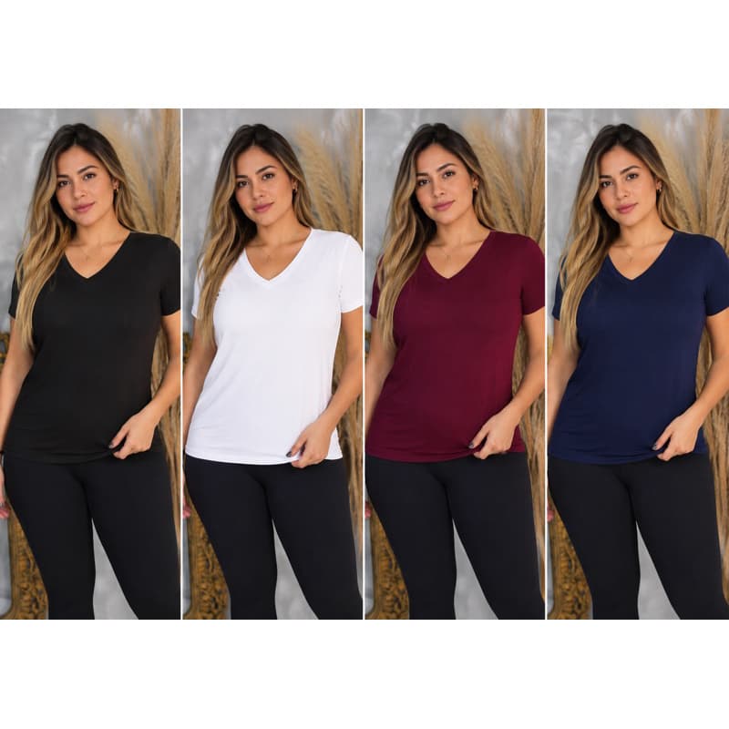 Camiseta Feminina Básica Gola V Lisa Premium Várias Cores