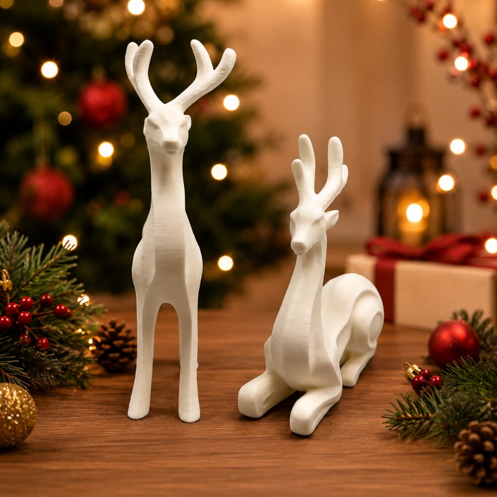 Kit 2 Renas Natalinas Decorativas Impressão 3D Enfeite de Natal Elegante | Ideal Para Sala, Aparador, Quarto