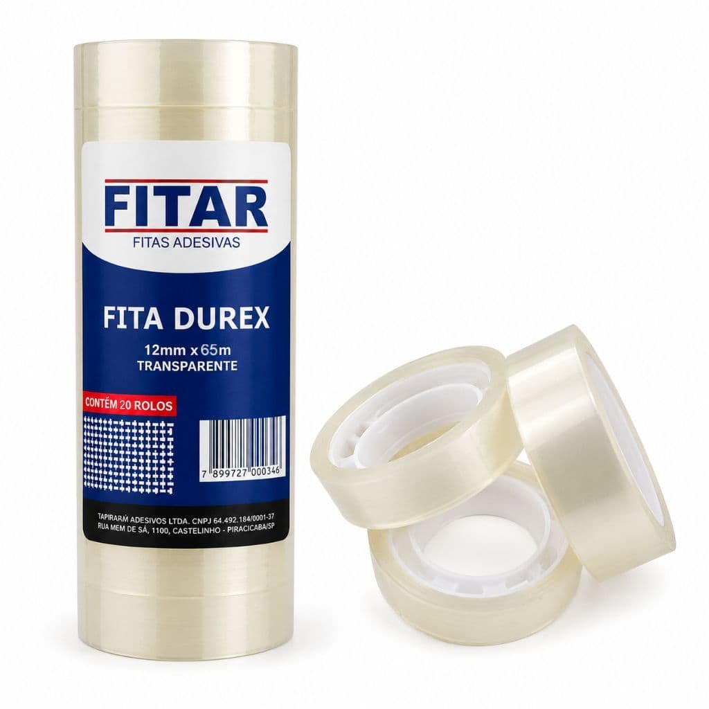 Kit Rolos de Fita Adesiva Fitar - Durex Transparente Estreito 12mm x 65m