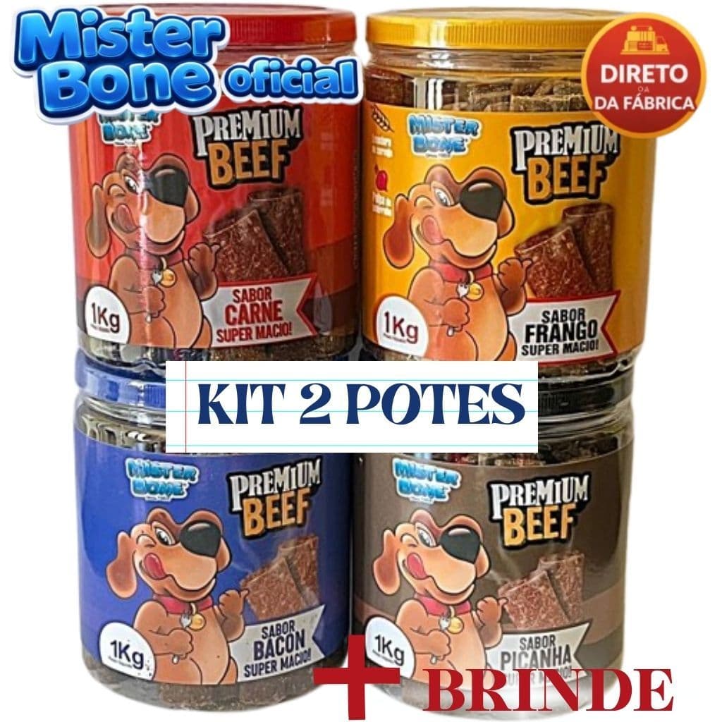 Petisco para cachorro (2Kg)-  Kit com 02 Potes de 1Kg  BRINDE: 01 Premium Beef de 50g