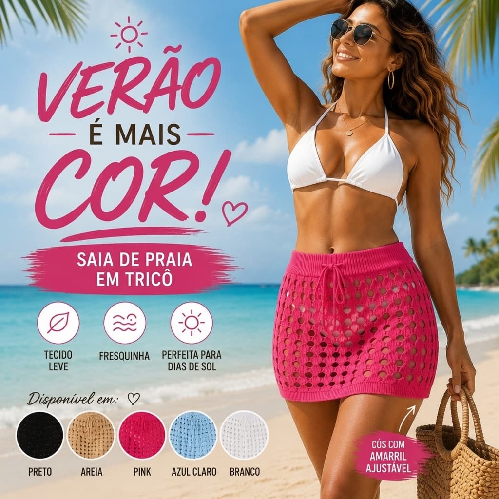 Saia de Tricot Para Praia e Piscina Plus Size Feminina Moda Verão Saida de Banho Tamanho M G G1