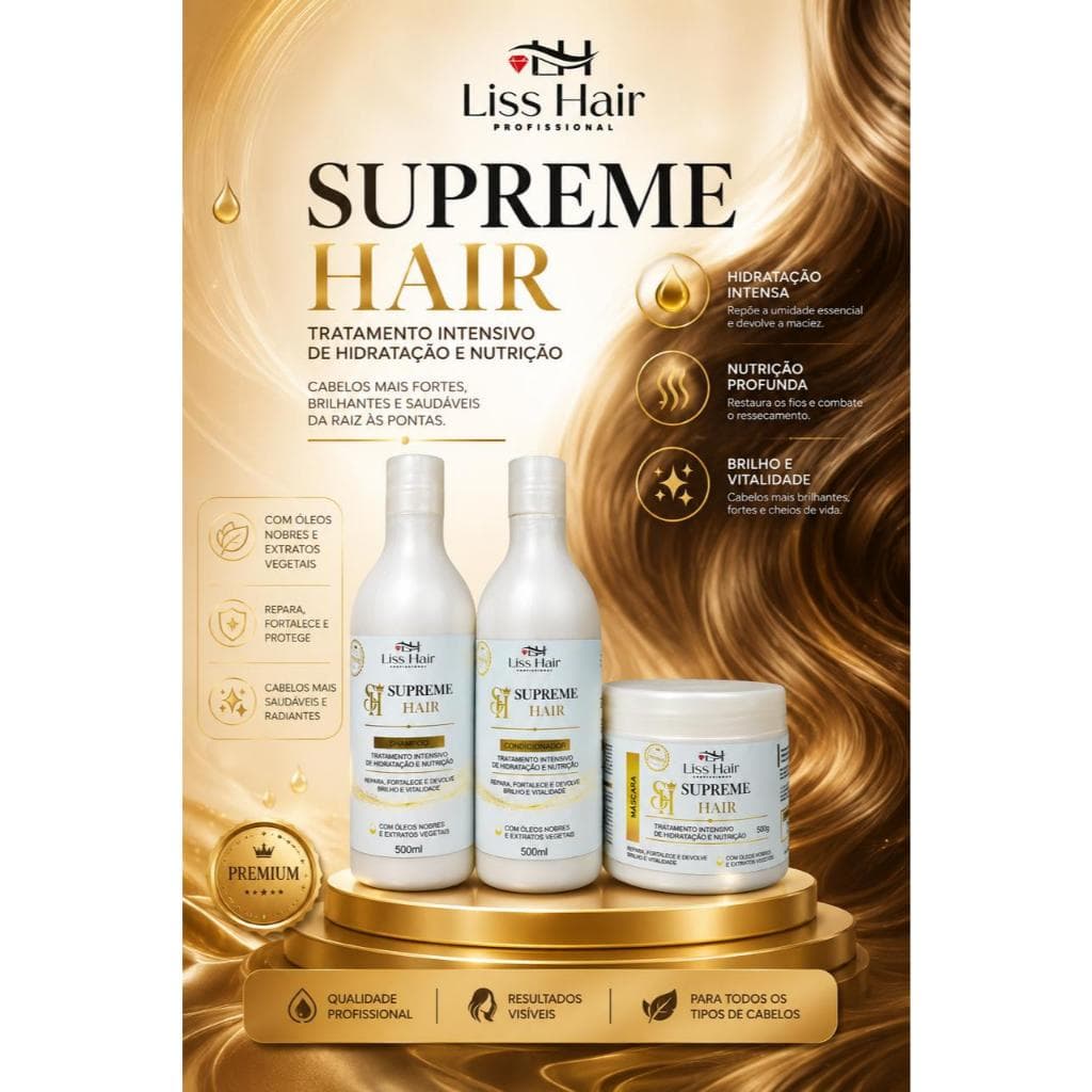 Kit Capilar Supreme Hair Tratamento Capilar Intensivo com Óleos Nobres Linha Premium Liss Hair