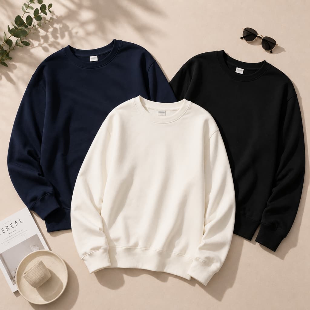 Blusa Moletom Feminino Manga Longa Gola Careca Redonda Confortável Básica Lisa Preto Off White Azul