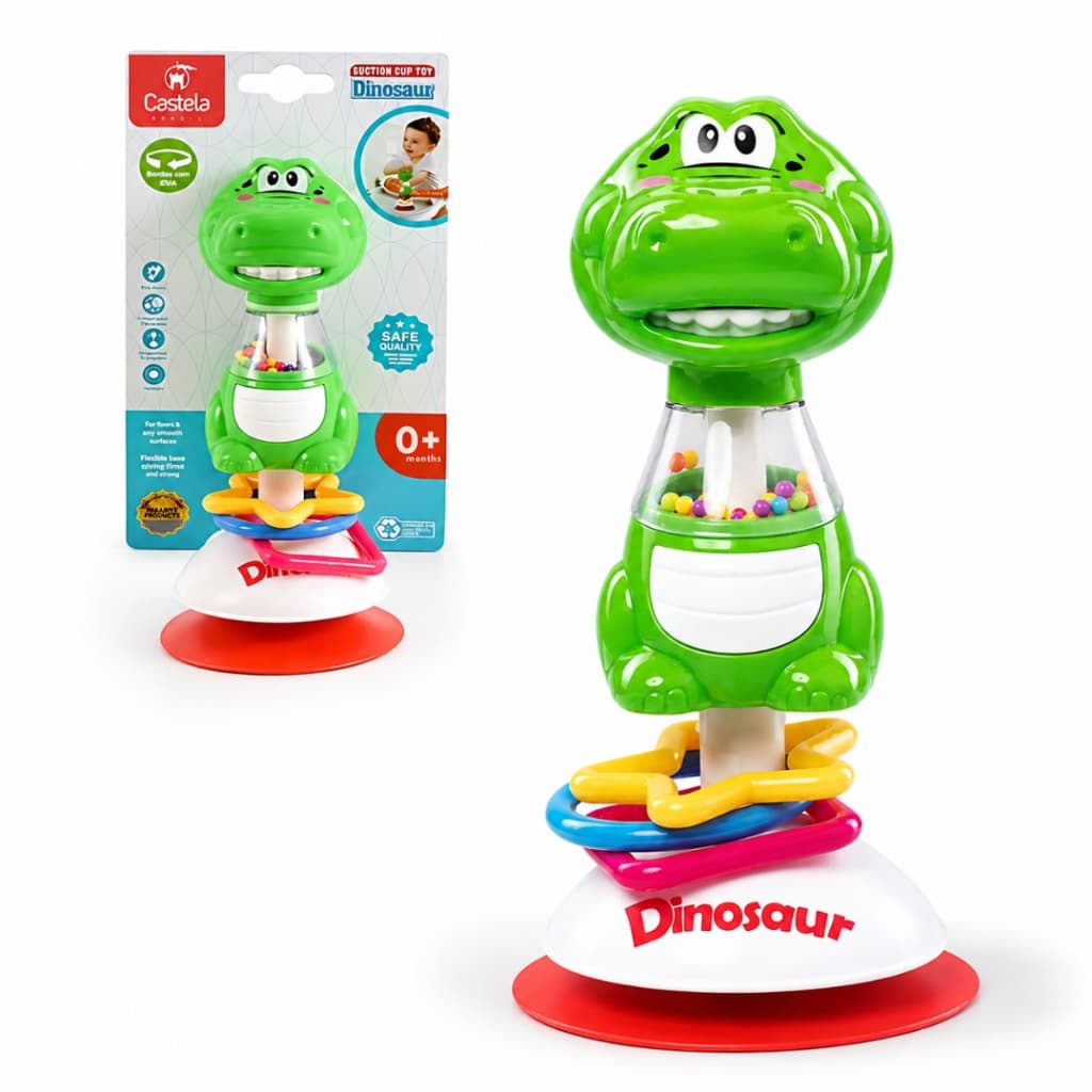 Brinquedo Chocalho Infantil Animal Dino Mordedor C/ Ventosa Bebe Livre BPA Para Bebês - Castela
